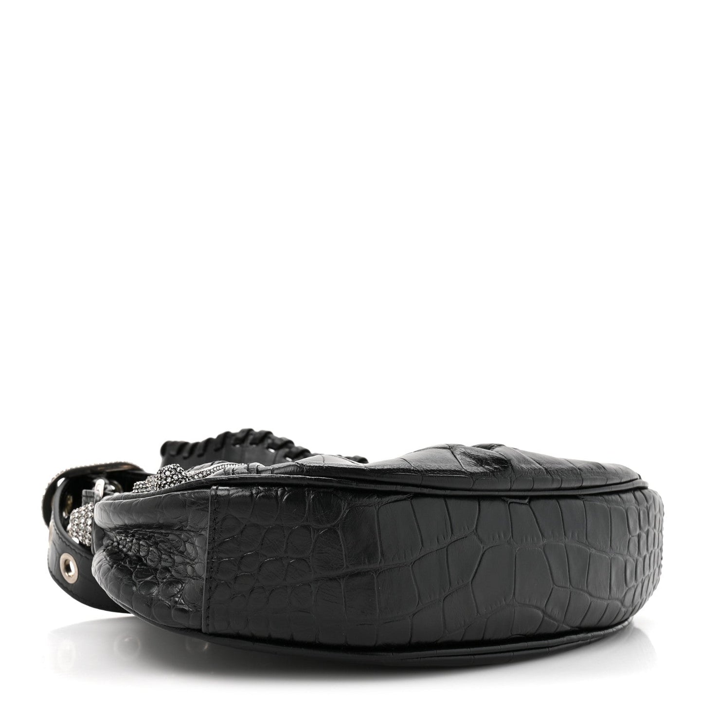 Extra Supple Calfskin Crystal Crocodile Embossed Le Cagole Shoulder Bag XS Black