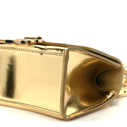 Metallic Calfskin Hourglass Top Handle Bag XS Gold