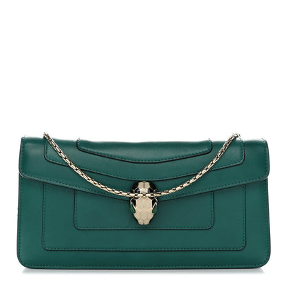 Calfskin Serpenti Forever Flap Clutch Emerald Green
