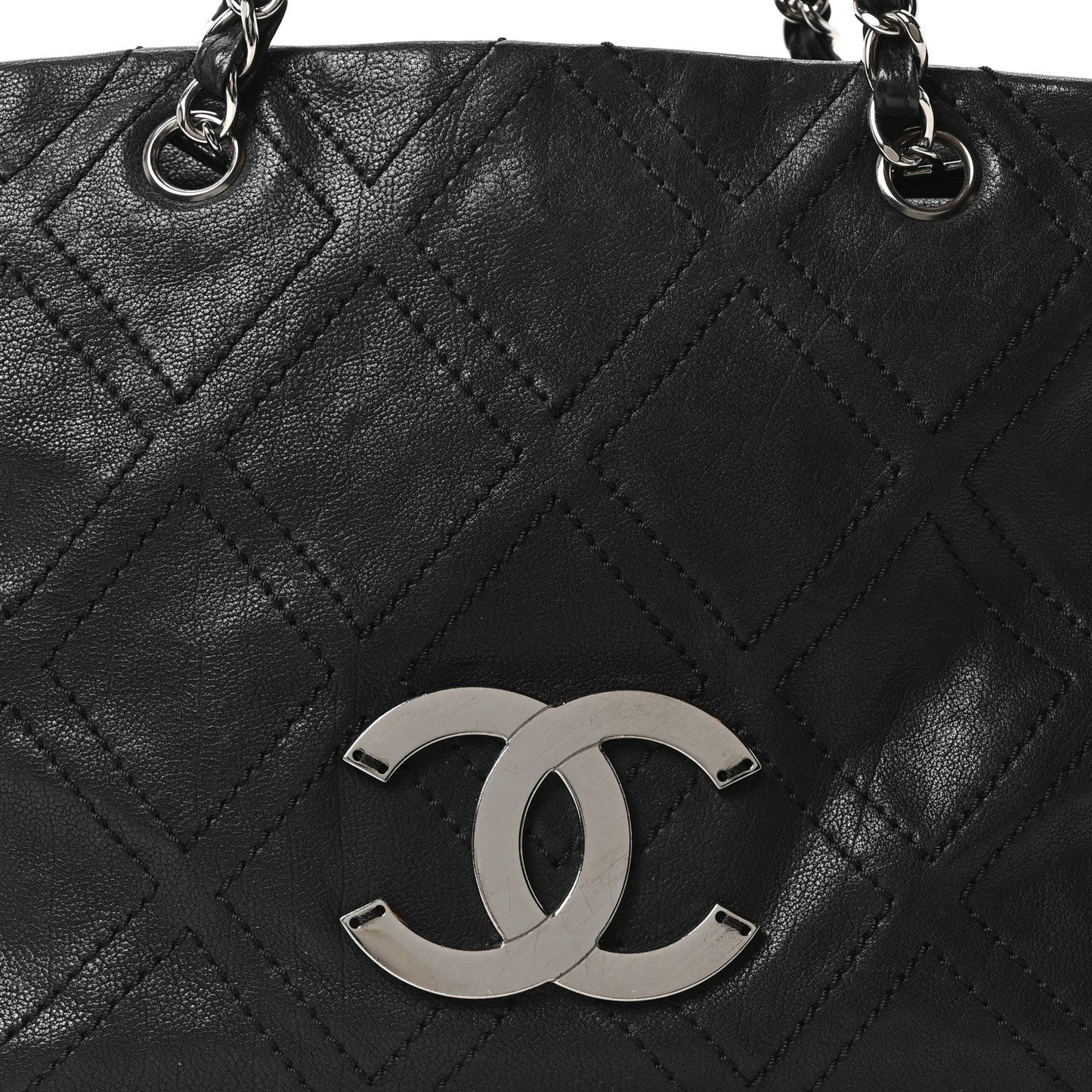 Calfskin Large Diamond Stitch Tote Black
