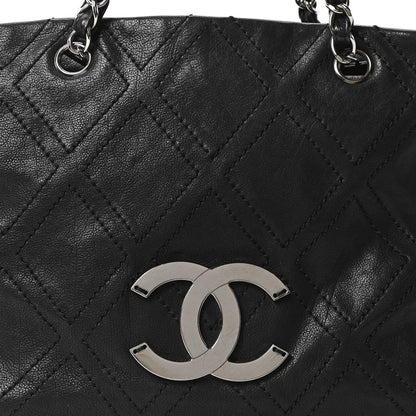 Calfskin Large Diamond Stitch Tote Black