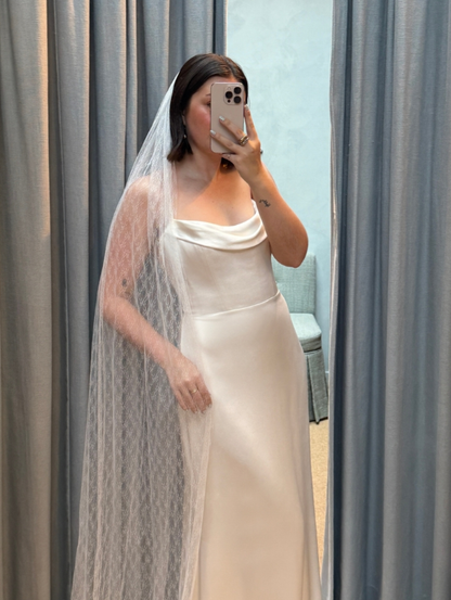Simple Mermaid Spaghetti Strap White Satin Long Wedding  Dress SH4770