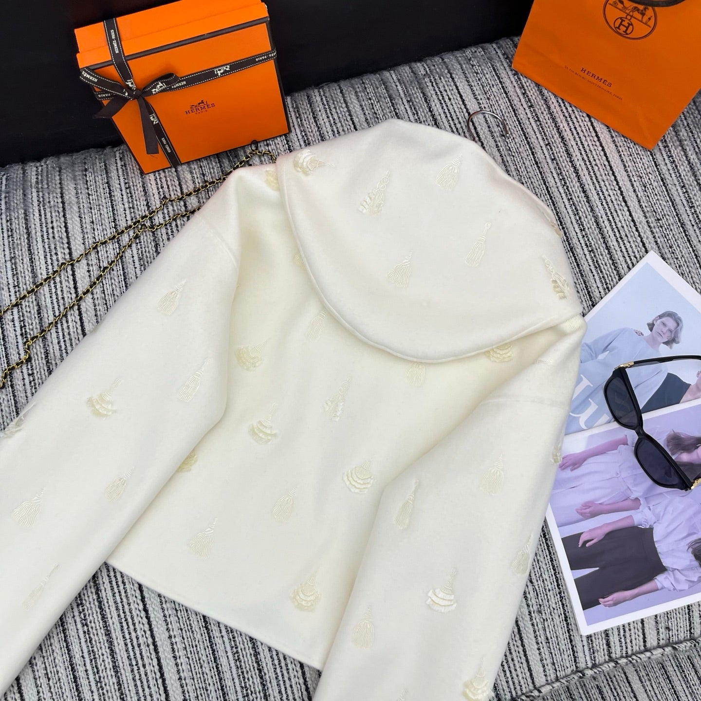 HM 25FW Hooded Double-faced White Cashmere Short Coat