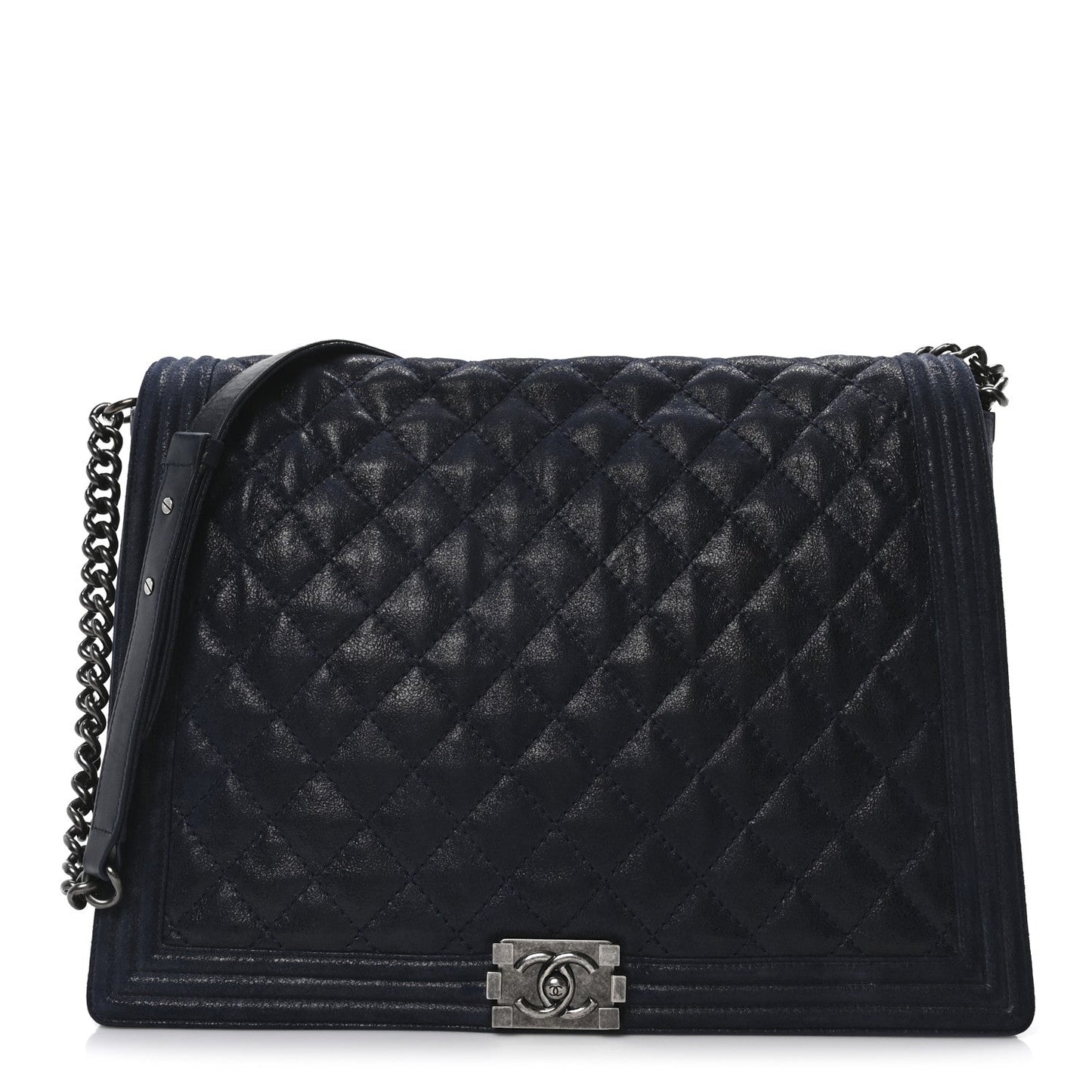 Iridescent Calfskin Large Gentle Boy Flap  Navy Blue