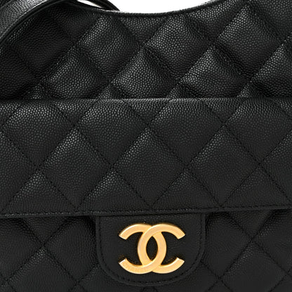 Caviar Quilted Wavy CC Hobo Black