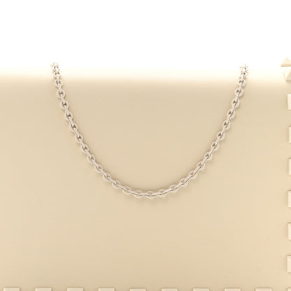 Calfskin Lacquer Monochrome Rockstud Wallet On Chain Ivory