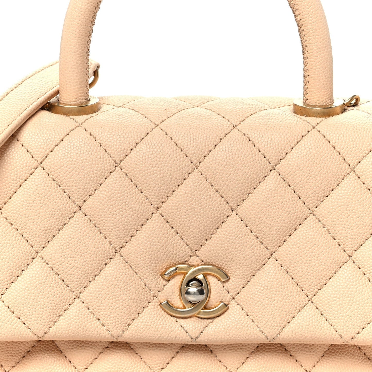 Caviar Quilted Mini Coco Handle Flap Beige