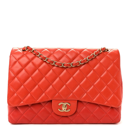 Lambskin Quilted Maxi Single Flap Red