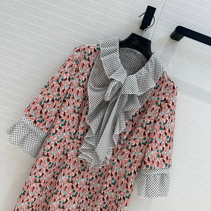 Prada Lace Half-sleeved Dress Pink mix colors Polyester