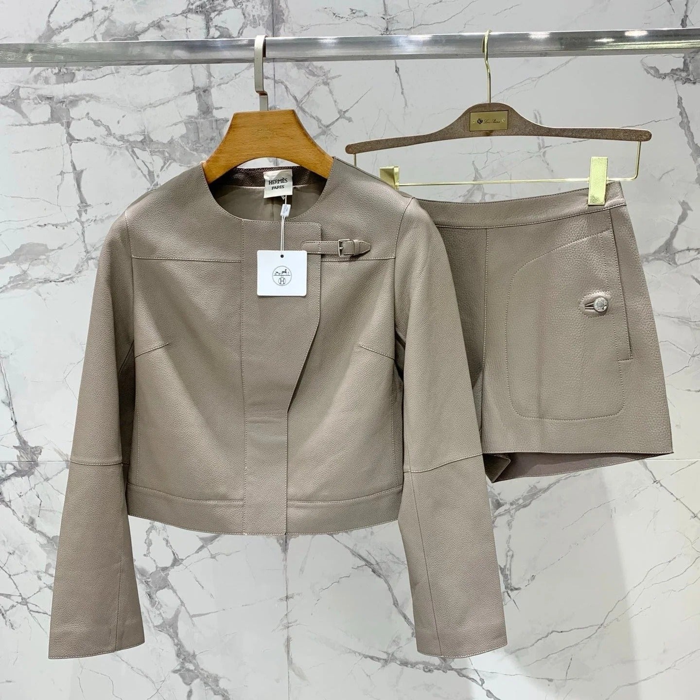 HERMES 25S LEATHER JACKET WITH LEATHER SHORTS