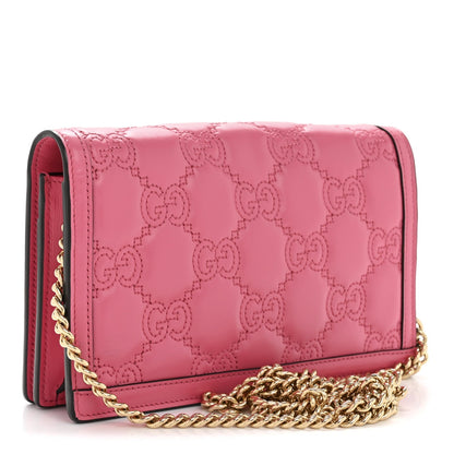 Calfskin GG Matelasse Chain Wallet Rhodamine Pink