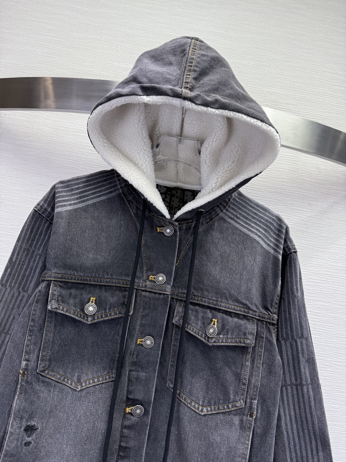 CD 25SS Polar Fleece Composite Denim Hooded Jacket Dark Gray Cotton 306527