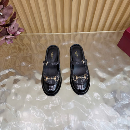 GG 26 Mule Black Beaded Leather Double G Fabric 589455
