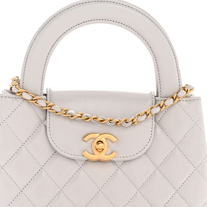 Shiny Aged Calfskin Quilted Nano Kelly Shopper Light Grey