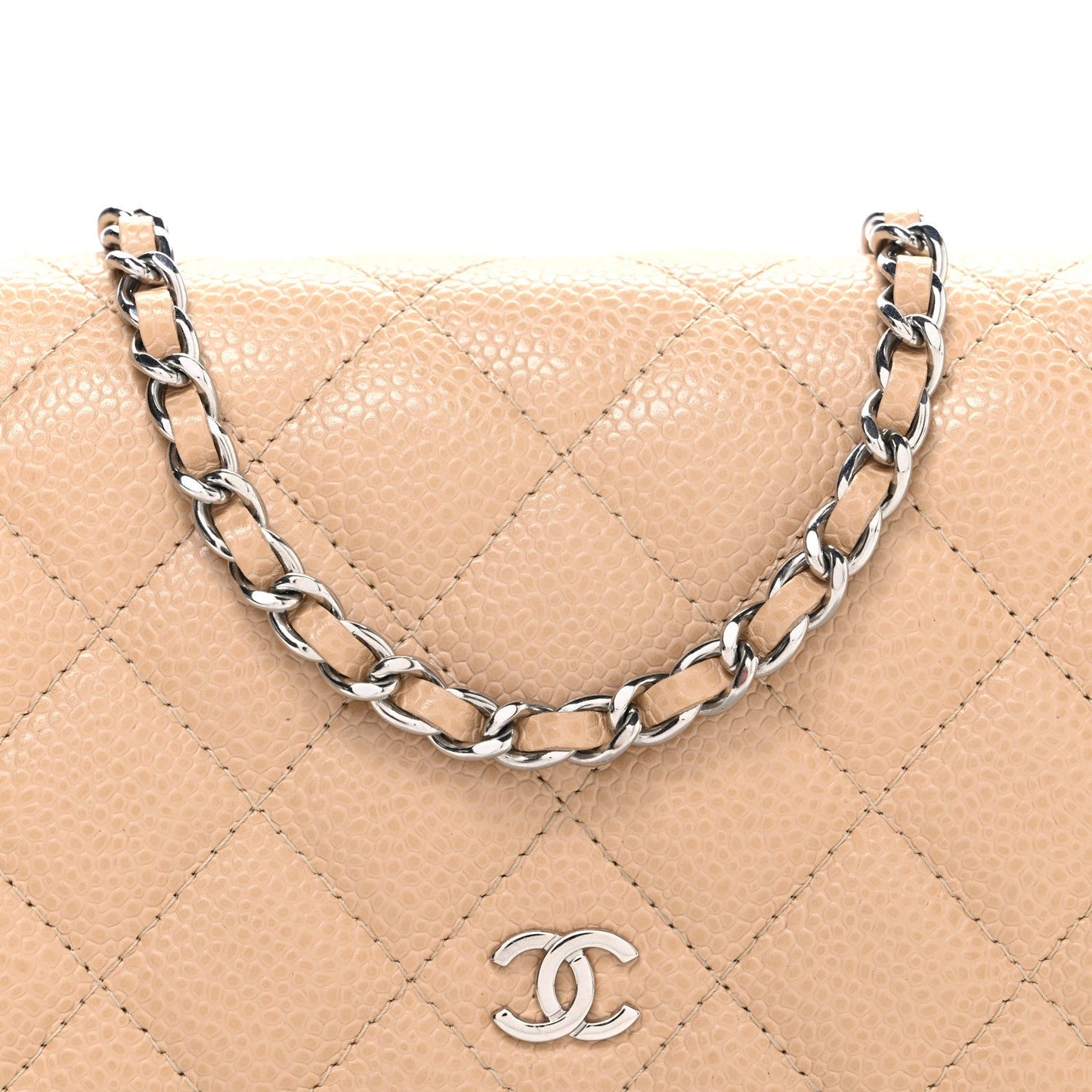 Caviar Quilted Wallet on Chain WOC Beige