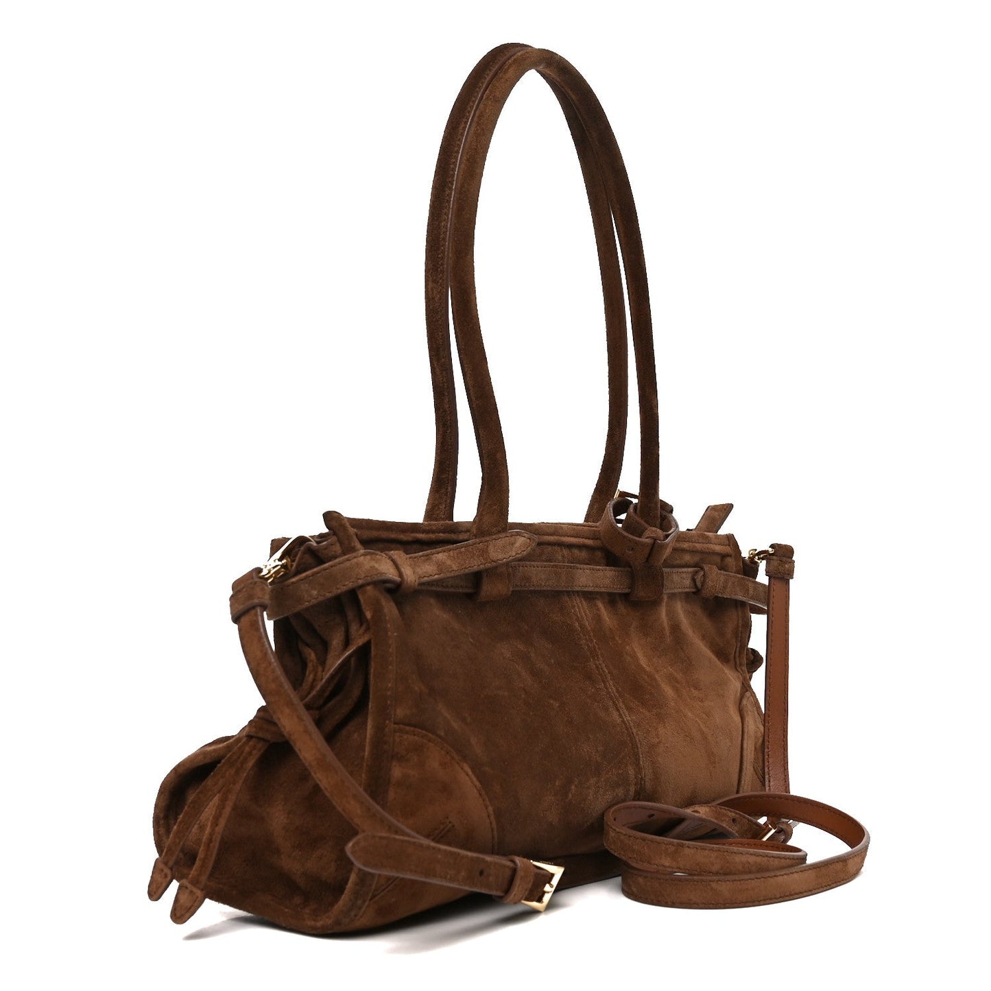 Suede Triangle Medium Bonnie Shoulder Bag Cacao