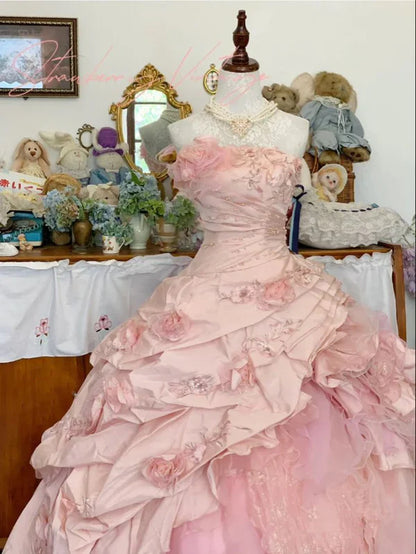 formaldressy--16th Birthday Dress Pink Floral Teen Dress Long Tulle Prom Dress Bar Mitzvah Dress gh5636