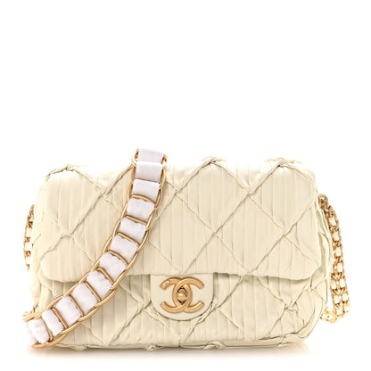 Pleated Calfskin Quilted Medallion Flap White