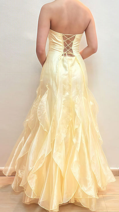 formaldressy--Yellow fashion long tulle prom dress graduation dress gh5526