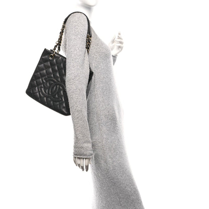 Caviar Quilted Petit Shopping Tote PST Black