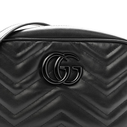 Calfskin Matelasse Monochrome Small GG Marmont Chain Shoulder Bag Black