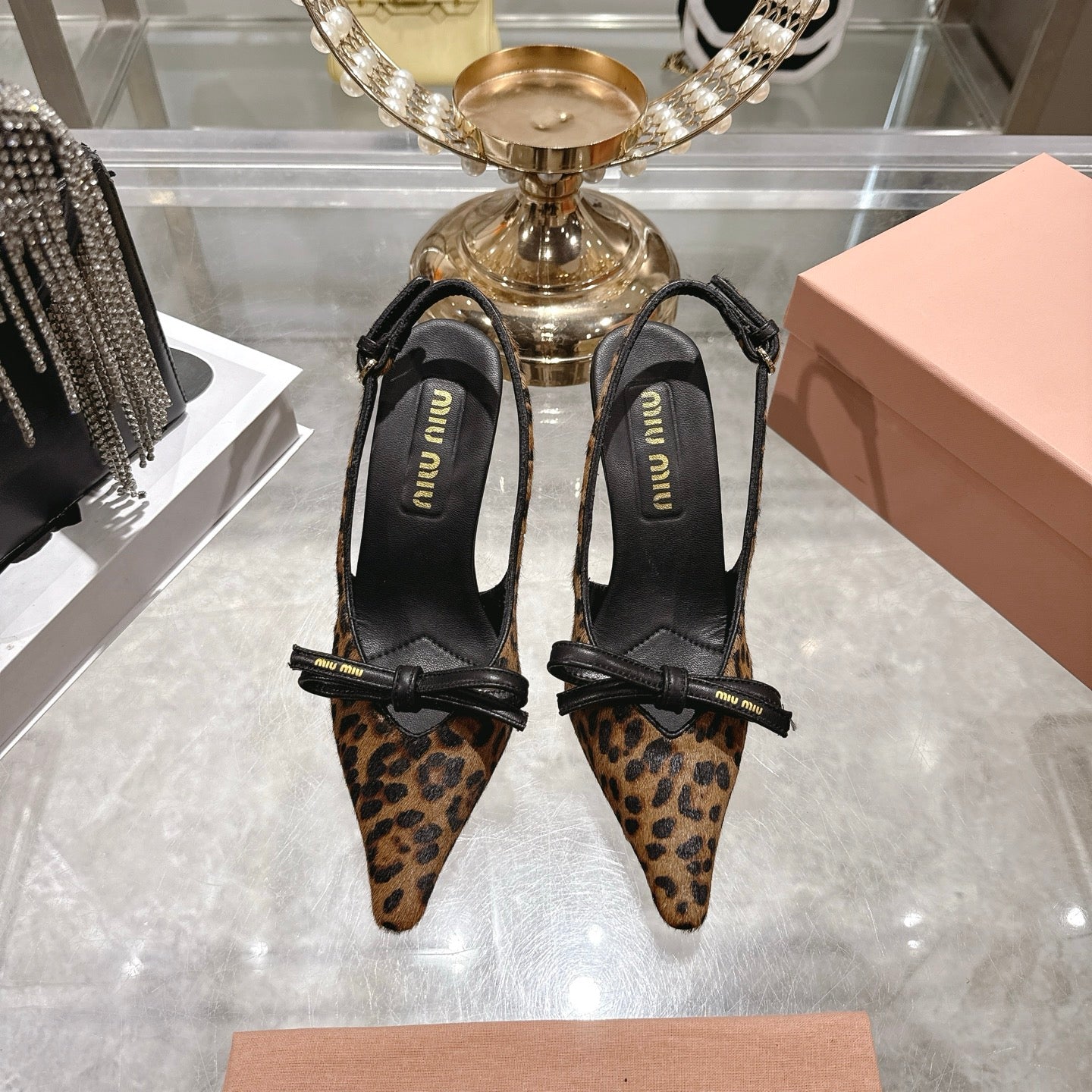 Miu 26 High Heel Slingback 80 Leopard Print Suede Leather 592099
