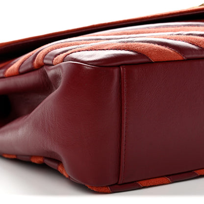 Calfskin Suede Matelasse Chevron Large Monogram College Bag Burgundy