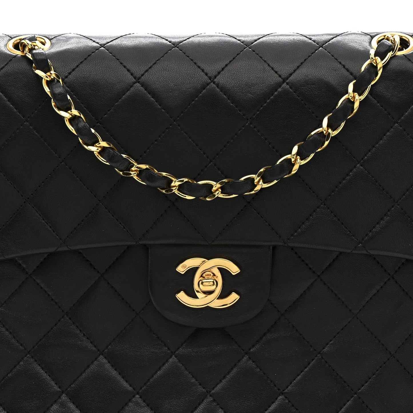 Lambskin Quilted Medium Double Flap Black