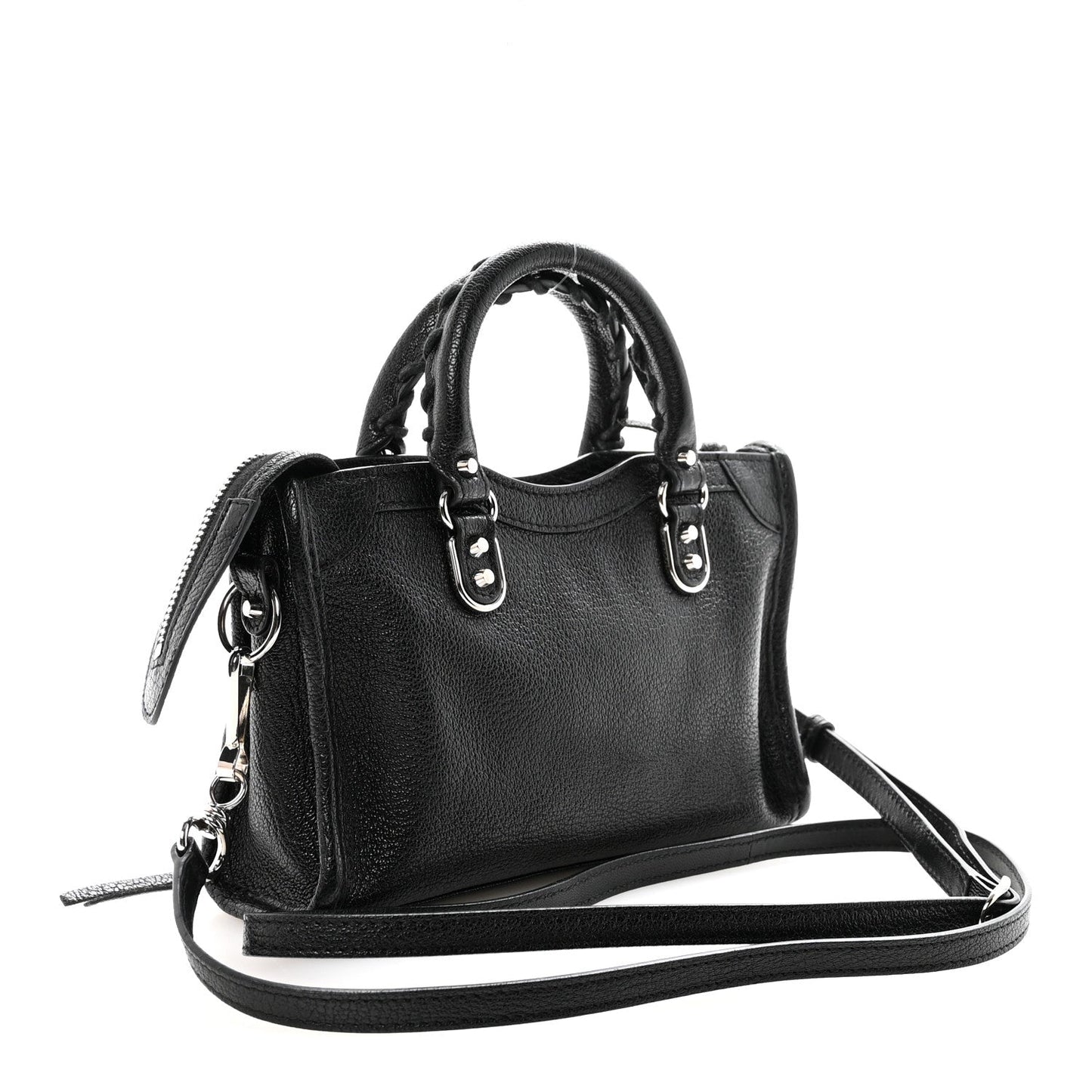 Chevre Silver Metallic Edge Hardware Nano City Black