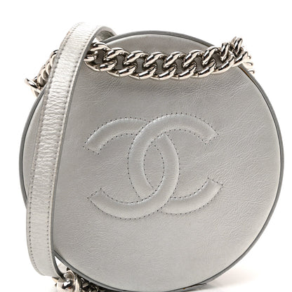 Metallic Glazed Calfskin Round As Earth Evening Bag Silver