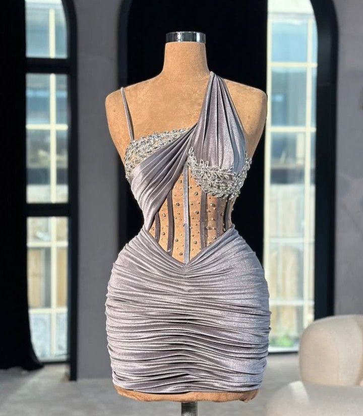 formaldressy-Silver exquisite beaded short birthday homecoming dress birthday party dress cocktail party dress gh5430