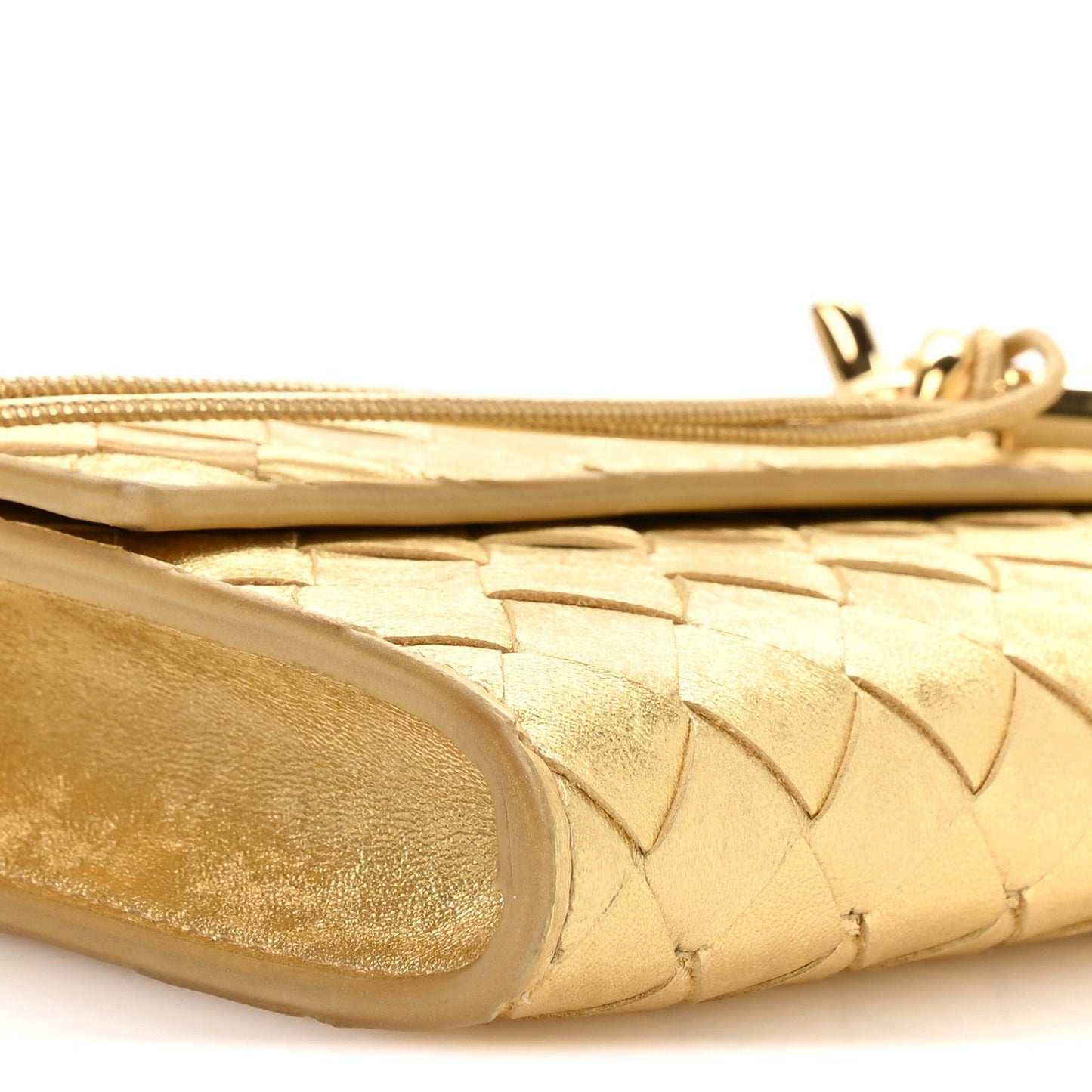 Metallic Lambskin Intrecciato Long Andiamo Top Handle Clutch Gold