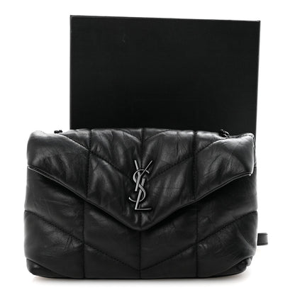 Calfskin Quilted Toy Loulou Puffer Monogram Monochrome Chain Satchel Black