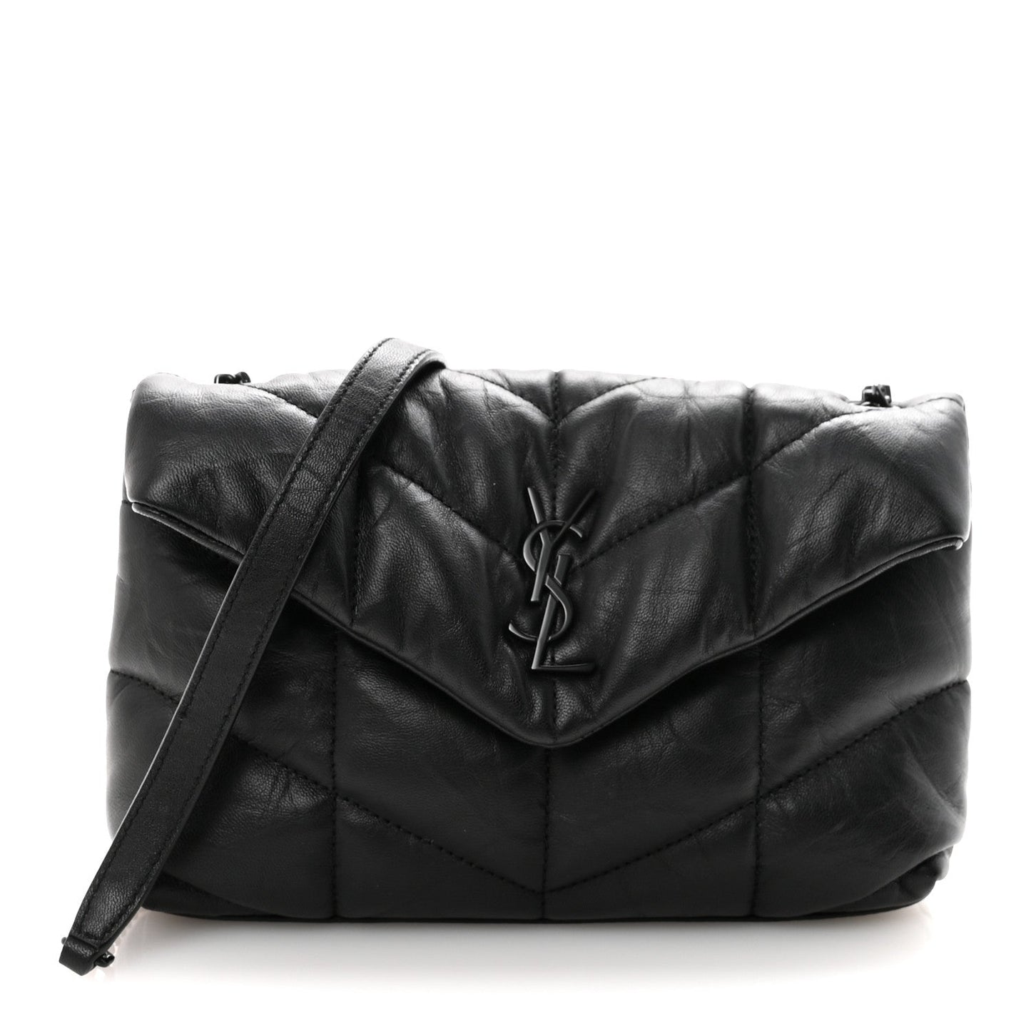Calfskin Quilted Toy Loulou Puffer Monogram Monochrome Chain Satchel Black
