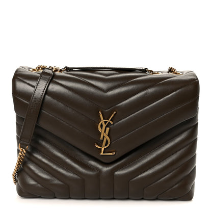 Calfskin Y Quilted Monogram Medium Loulou Chain Satchel Soil Brown