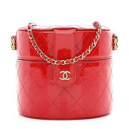 Patent Quilted Small Round Vanity With Chain Red