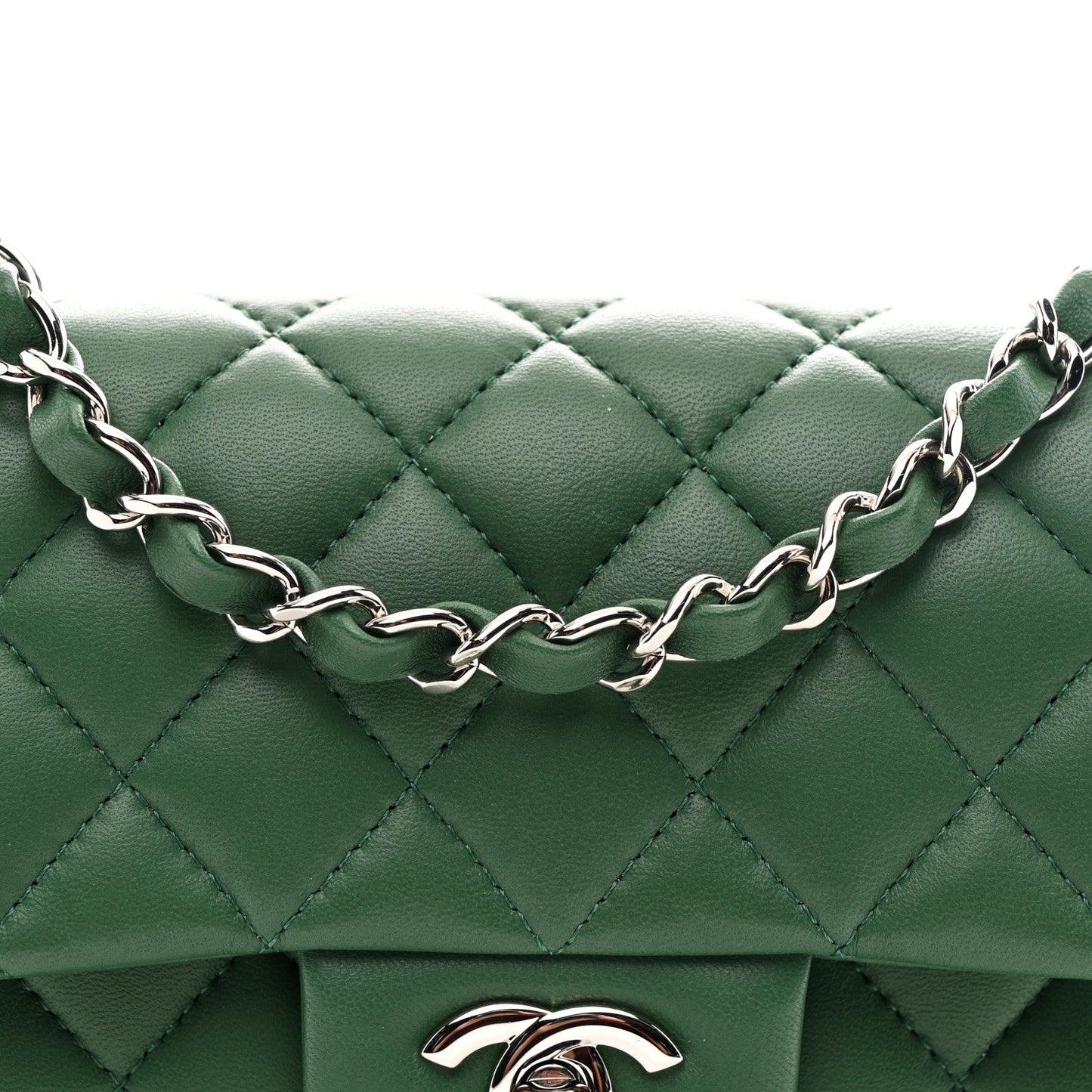 Lambskin Quilted Mini Rectangular Flap Dark Green
