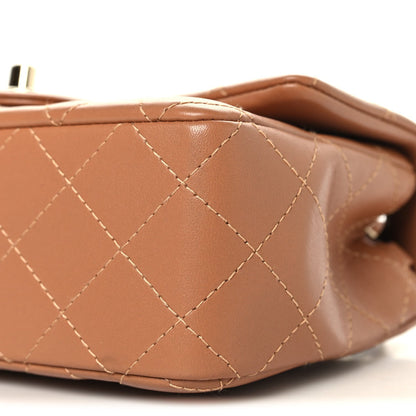 Lambskin Quilted Mini Rectangular Flap Brown