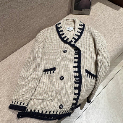 Chanel 25S Fragrant Milk Tea Color-Blocked Cardigan knitted 333184