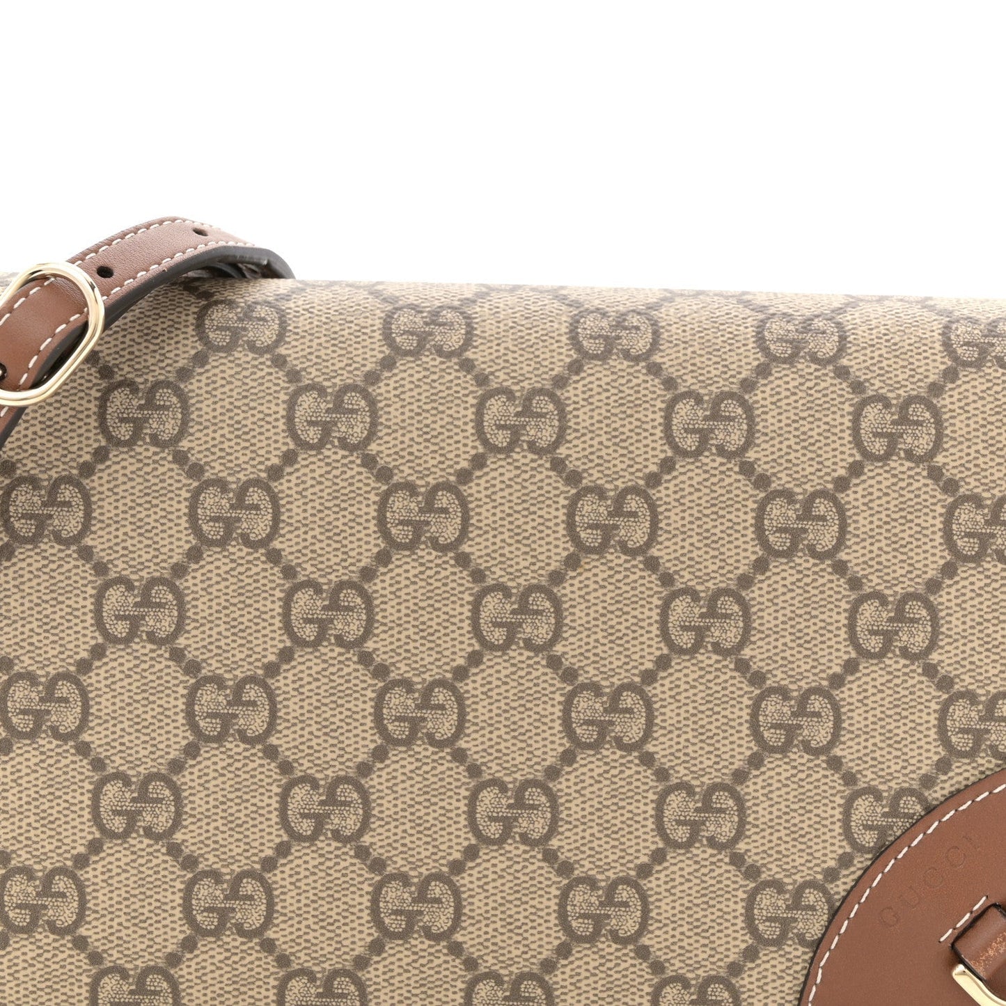 GG Supreme Monogram Textured Calfskin Emblem Super Mini Shoulder Bag Beige Dark Brown