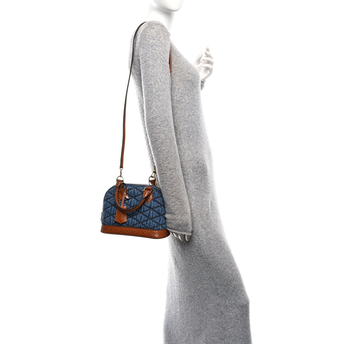 Denim Calfskin Reverse Monogram Malletage Alma BB Blue