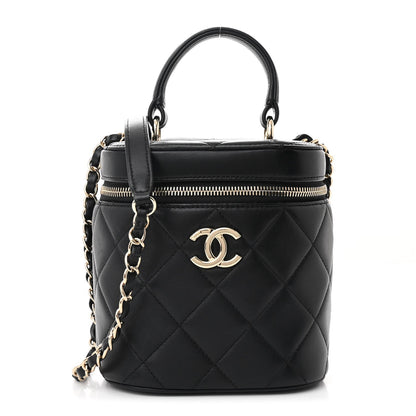 Lambskin Quilted Trendy Vanity Case Black