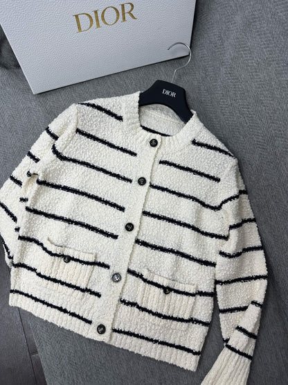 CD Marinière Twinset Cardigan Black White Cotton Wool 345341