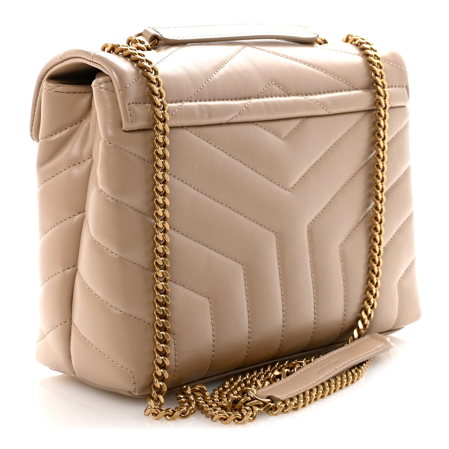 Calfskin Y Quilted Monogram Small Loulou Chain Satchel Dark Beige
