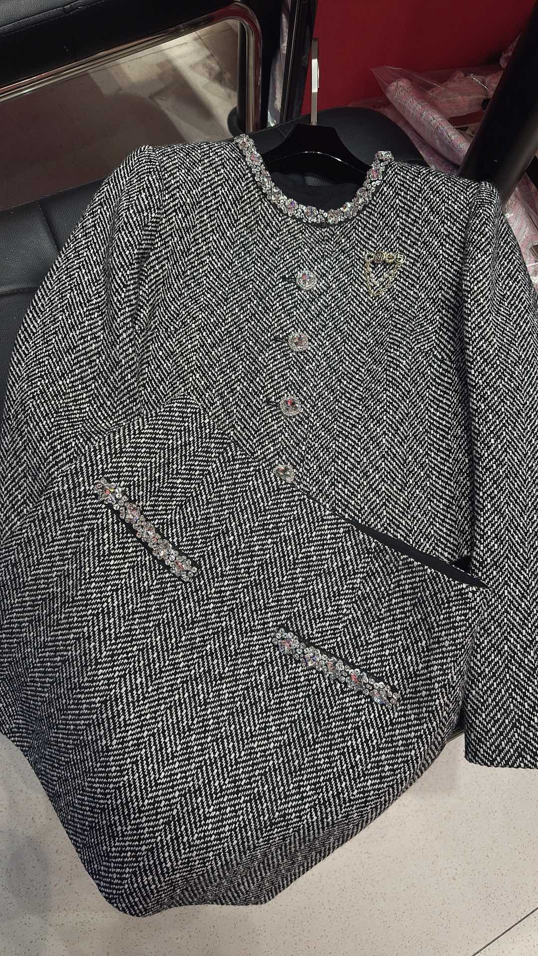 CC Hand-Made Beaded Set Gray Cotton