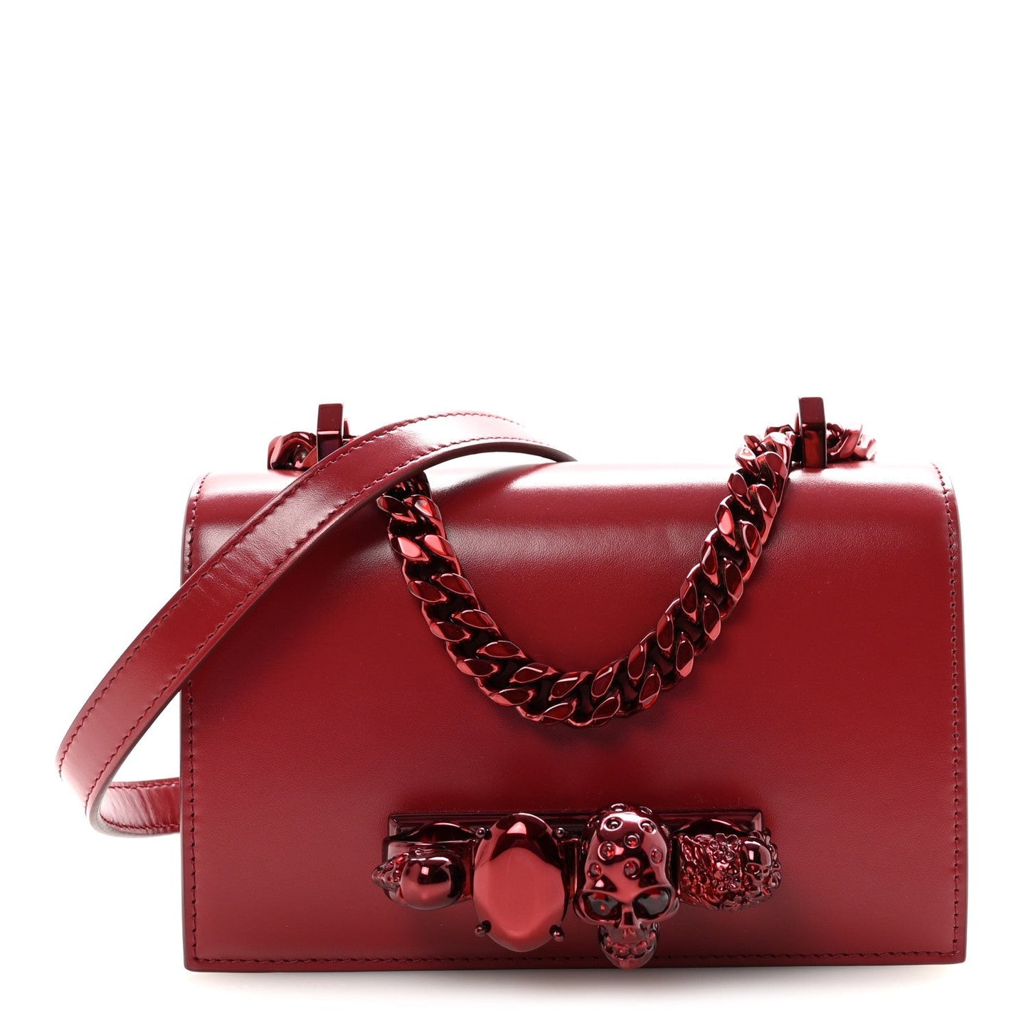 Calfskin Mini Jeweled Knuckle Satchel Red