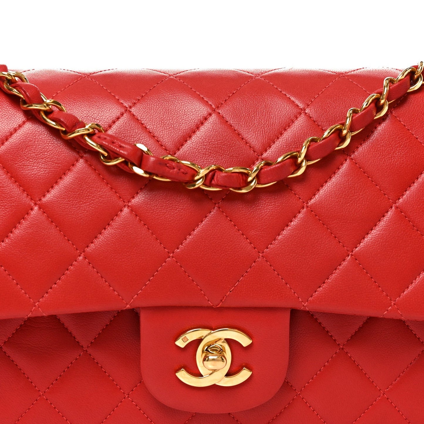 Lambskin Quilted Medium Double Flap Red