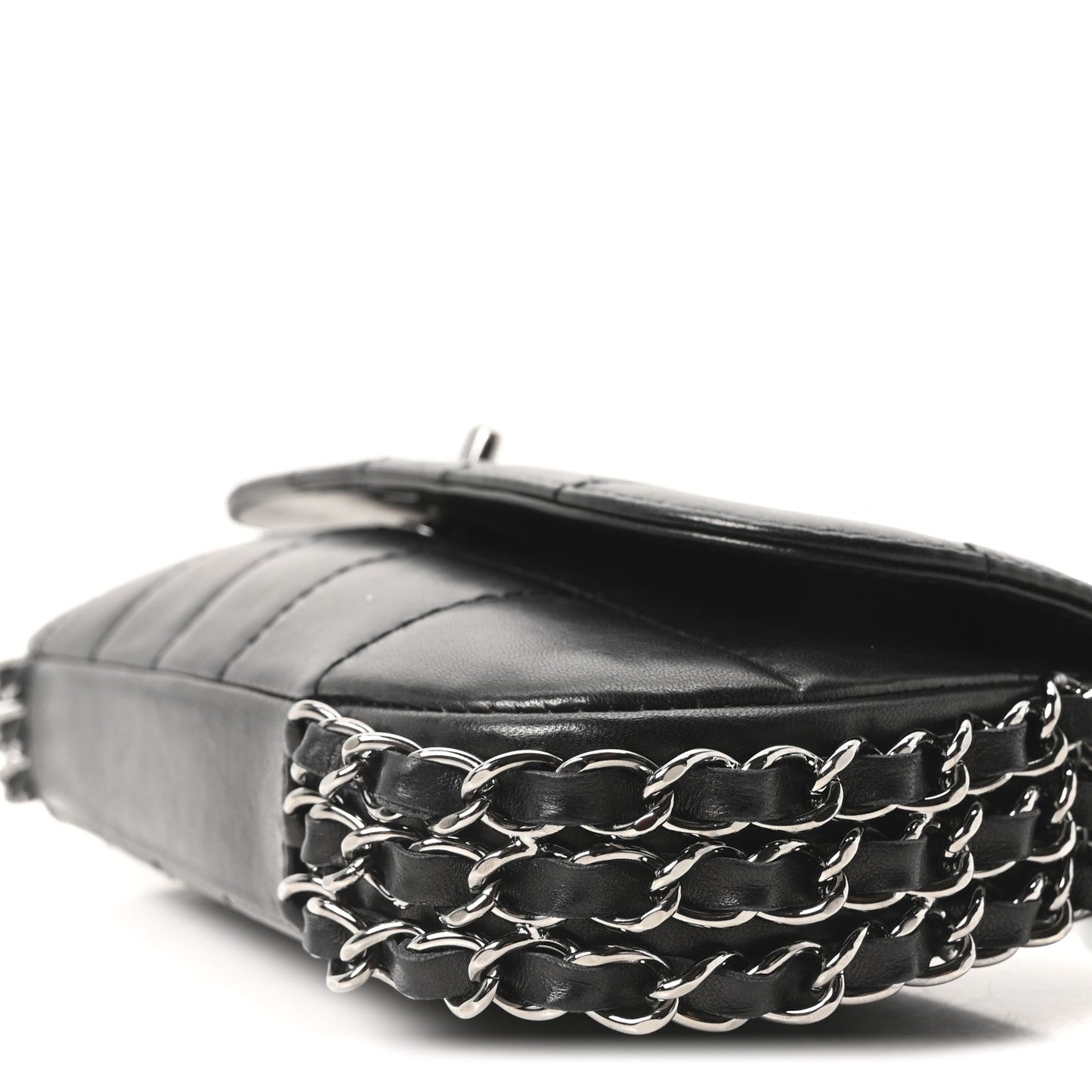 Lambskin Chocolate Bar Quilted Lambskin 3 Chain Flap Black