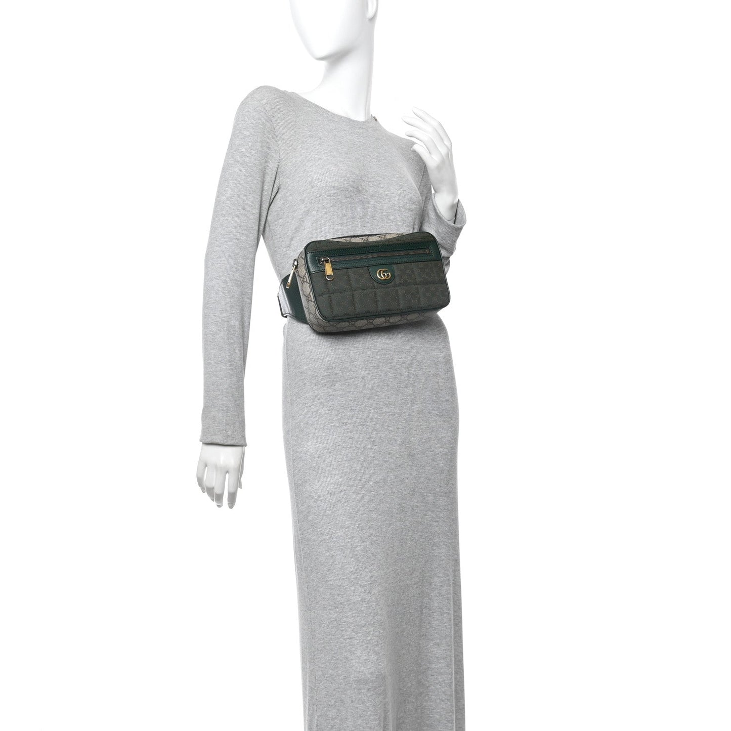 Monogram GG Mignon Textured Dollar Calfskin GG Supreme Monogram Quilted Mini GG Belt Bag Green Beige Ebony