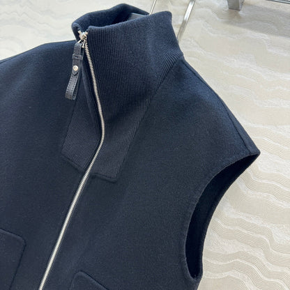 HM 25S Zipped Vest in Blue Wool and Cashmere